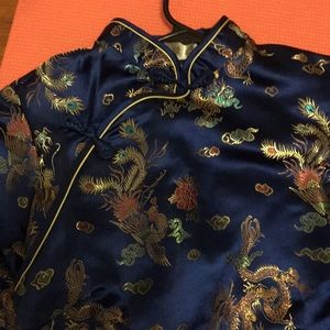 Blue Brocade Gold Dragon Traditional Chinese Dress